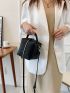 Mini Litchi Embossed Bucket Bag With Bag Charm
