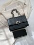 Mini Square Bag Black Chain Flap PU