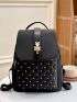 Quilted Pattern Studded Decor Flap Backpack