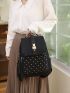 Quilted Pattern Studded Decor Flap Backpack