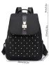 Quilted Pattern Studded Decor Flap Backpack