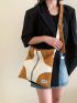 Two Tone Letter Patch Decor Hobo Bag