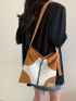 Two Tone Letter Patch Decor Hobo Bag