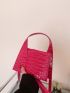 Mini Neon Pink Crocodile Embossed Square Bag