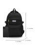 Medium Classic Backpack Black Unisex Multi-Pocket For School