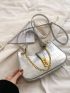 Metallic Crocodile Embossed Chain Decor Hobo Bag