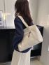 Letter Patch Decor Shoulder Tote Bag Zipper Double Handle Fashionable