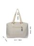 Letter Patch Decor Shoulder Tote Bag Zipper Double Handle Fashionable