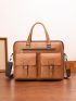 Men Buckle Decor Pocket Front Briefcase