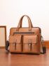 Men Buckle Decor Pocket Front Briefcase