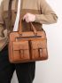 Men Buckle Decor Pocket Front Briefcase