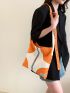 Two Tone Letter Patch Decor Hobo Bag