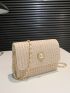 Mini Faux Pearl Decor Flap Straw Bag