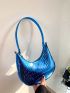 Neon Blue Crocodile Embossed Hobo Bag