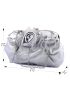 Satin Kiss Lock Ruched Bag Flower Decor Evening Bag