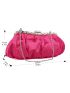 Satin Rhinestone Decor Ruched Bag Clip Top Evening Bag For Party