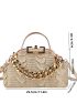 Metallic Chain Decor Kiss Lock Satchel Bag