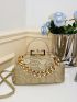 Metallic Chain Decor Kiss Lock Satchel Bag