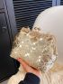 Mini Sequin Decor Kiss Lock Chain Square Bag