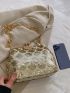 Mini Sequin Decor Kiss Lock Chain Square Bag