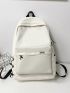 White Classic Backpack Preppy Letter Patch Decor For School