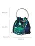 Mini Sequin Decor Top Handle Bucket Bag for Party, Clear Bag