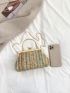 Striped Pattern Straw Bag Small Kiss Lock Vacation