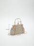 Striped Pattern Straw Bag Small Kiss Lock Vacation