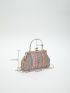 Small Straw Bag Colorblock Striped Pattern Kiss Lock