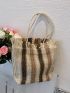 Striped Pattern Fringe Trim Straw Bag