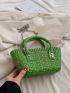 Stripped Pattern Bucket Bag Green PVC Double Handle For Summer, Clear Bag