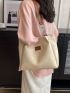 Heart Embossed Shoulder Tote Bag Fashionable Letter Patch Decor Chain PU