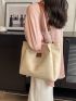 Heart Embossed Shoulder Tote Bag Fashionable Letter Patch Decor Chain PU