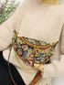 Floral Pattern Chain Decor Saddle Bag