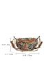 Floral Pattern Chain Decor Saddle Bag