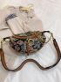 Floral Pattern Chain Decor Saddle Bag