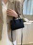 Stitch Detail Square Bag Black Double Handle For Daily