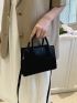 Stitch Detail Square Bag Black Double Handle For Daily