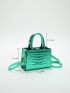 Mini Neon Green Satchel Crocodile Embossed Square Bag