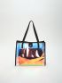 Holographic Shoulder Tote Bag With Inner Pouch, Clear Bag