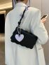 Letter Embossed Heart Decor Novelty Bag With Bag Charm