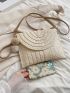 Minimalist Flap Straw Bag With Pom Pom Charm