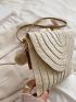 Minimalist Flap Straw Bag With Pom Pom Charm