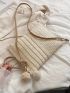 Minimalist Flap Straw Bag With Pom Pom Charm