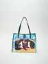 Holographic Shoulder Tote Bag With Inner Pouch, Clear Bag