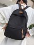 Nylon Black Backpack For Men And Women Large Capacity Student School Camping Bag Simple Hidden Zipper