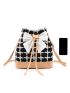 Plaid Pattern Bow Decor Bucket Bag