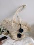 Pom Pom Decor Straw Bag