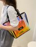 Holographic Letter Patch Square Bag With Inner Pouch