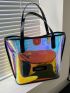 Holographic Letter Patch Square Bag With Inner Pouch